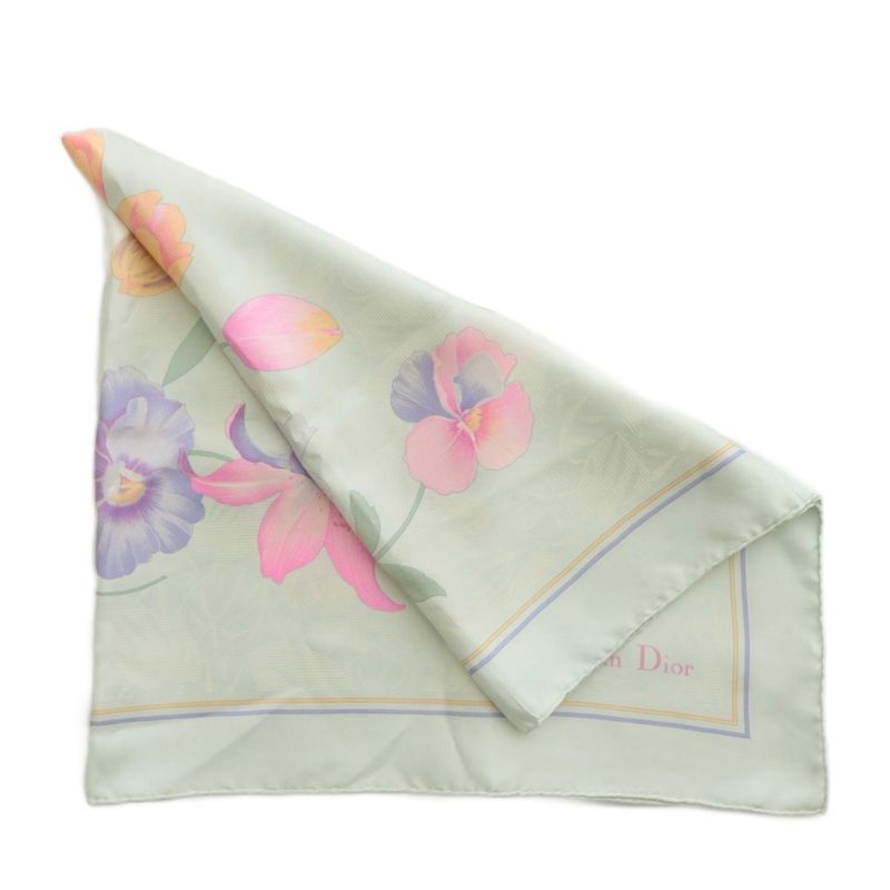 Christian DIOR Scarf Silk Floral Pattern All Over Logo Multicolor XZ - GY18