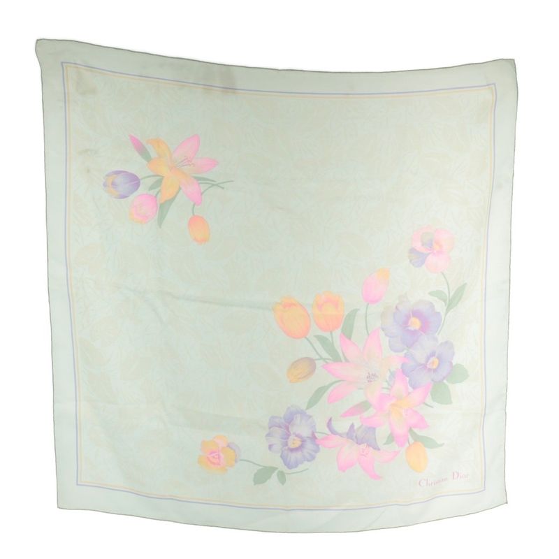 Christian DIOR Scarf Silk Floral Pattern All Over Logo Multicolor XZ - GY18