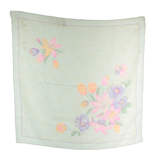 Christian DIOR Scarf Silk Floral Pattern All Over Logo Multicolor XZ - GY18