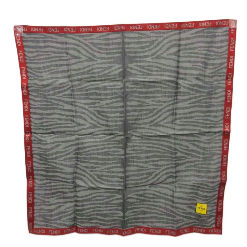 Fendi Handkerchief Mini Scarf Zebra Pattern All Over Gray