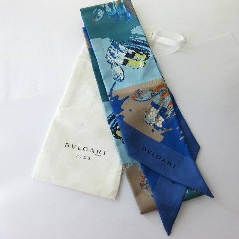 Bulgari Scarf All-over Painted Silk Blue