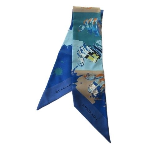 Bulgari Scarf All-over Painted Silk Blue