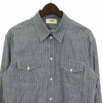 Celine 20AW Shirt Striped Long Sleeves Blue 40 M Approx