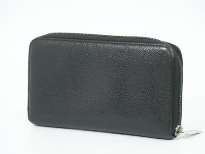Authentic Chanel Coco Mark Round Zipper Long Wallet Long Wallet Caviar Skin