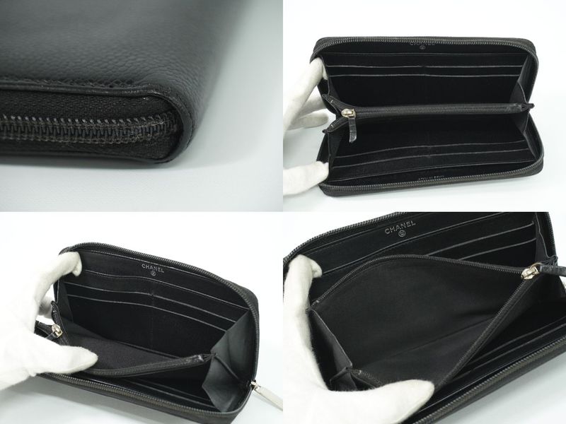 Authentic Chanel Coco Mark Round Zipper Long Wallet Long Wallet Caviar Skin