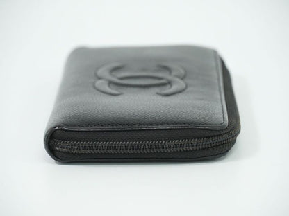 Authentic Chanel Coco Mark Round Zipper Long Wallet Long Wallet Caviar Skin
