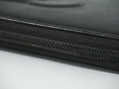 Authentic Chanel Coco Mark Round Zipper Long Wallet Long Wallet Caviar Skin