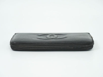 Authentic Chanel Coco Mark Round Zipper Long Wallet Long Wallet Caviar Skin