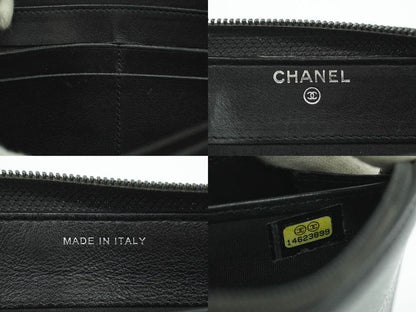 Authentic Chanel Coco Mark Round Zipper Long Wallet Long Wallet Caviar Skin