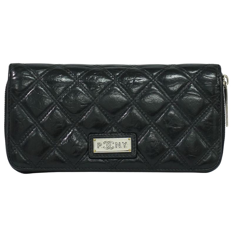 Authentic Chanel Paris New York Line Matelasse Round Zipper Long Wallet Long