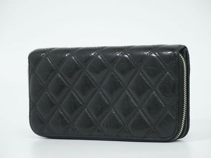Authentic Chanel Paris New York Line Matelasse Round Zipper Long Wallet Long