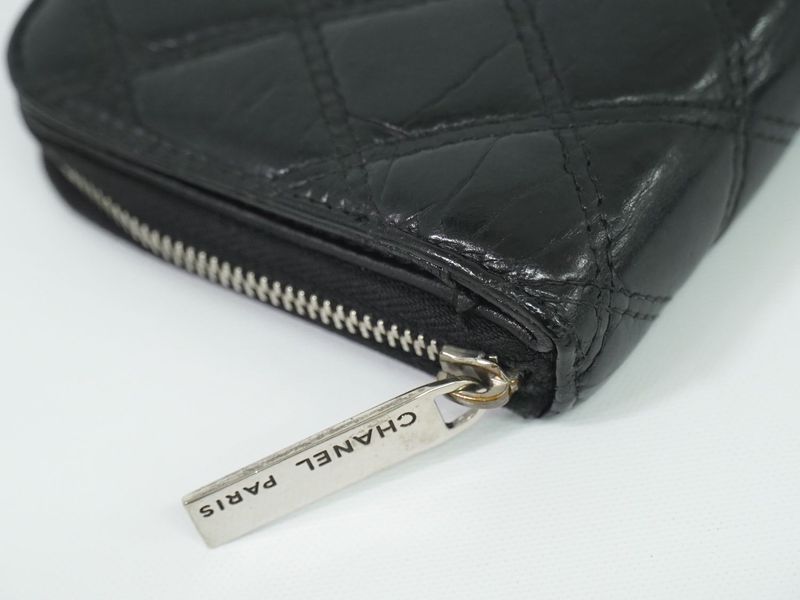 Authentic Chanel Paris New York Line Matelasse Round Zipper Long Wallet Long