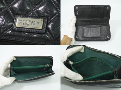 Authentic Chanel Paris New York Line Matelasse Round Zipper Long Wallet Long