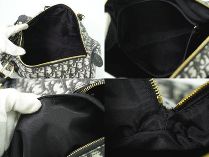 Authentic Christian DIOR Trotter Boston Bag Handbag PVC Patent Leather Black