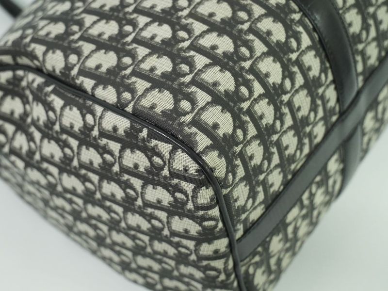 Authentic Christian DIOR Trotter Boston Bag Handbag PVC Patent Leather Black