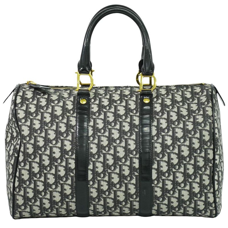 Authentic Christian DIOR Trotter Boston Bag Handbag PVC Patent Leather Black