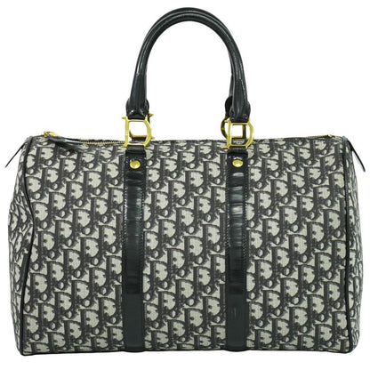 Authentic Christian DIOR Trotter Boston Bag Handbag PVC Patent Leather Black