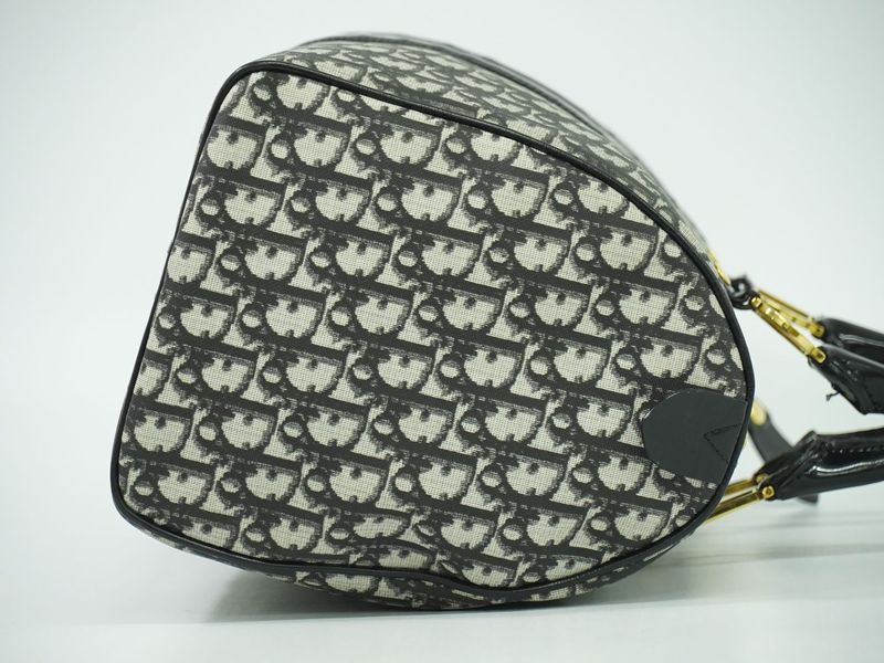 Authentic Christian DIOR Trotter Boston Bag Handbag PVC Patent Leather Black