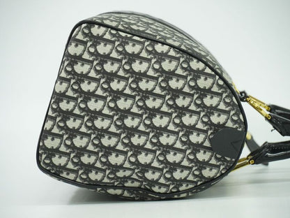 Authentic Christian DIOR Trotter Boston Bag Handbag PVC Patent Leather Black