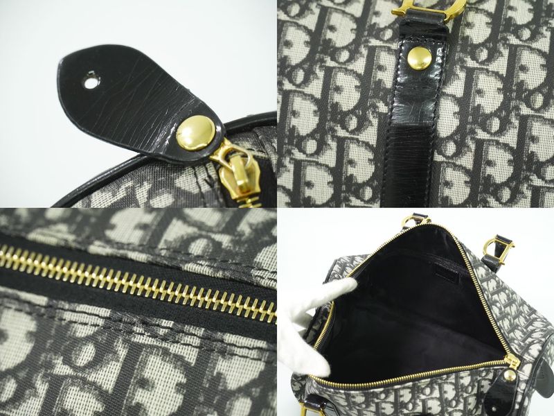 Authentic Christian DIOR Trotter Boston Bag Handbag PVC Patent Leather Black