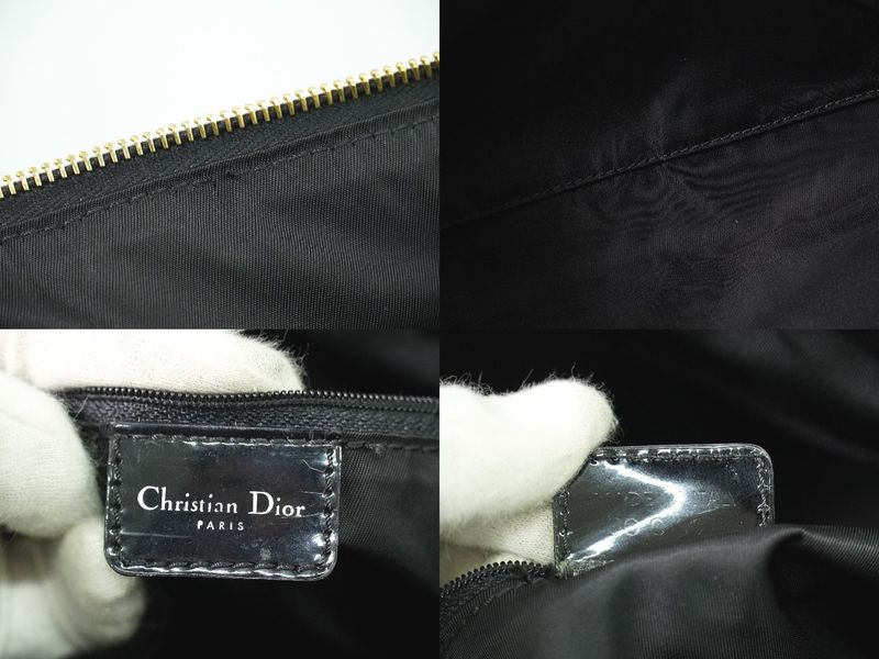 Authentic Christian DIOR Trotter Boston Bag Handbag PVC Patent Leather Black
