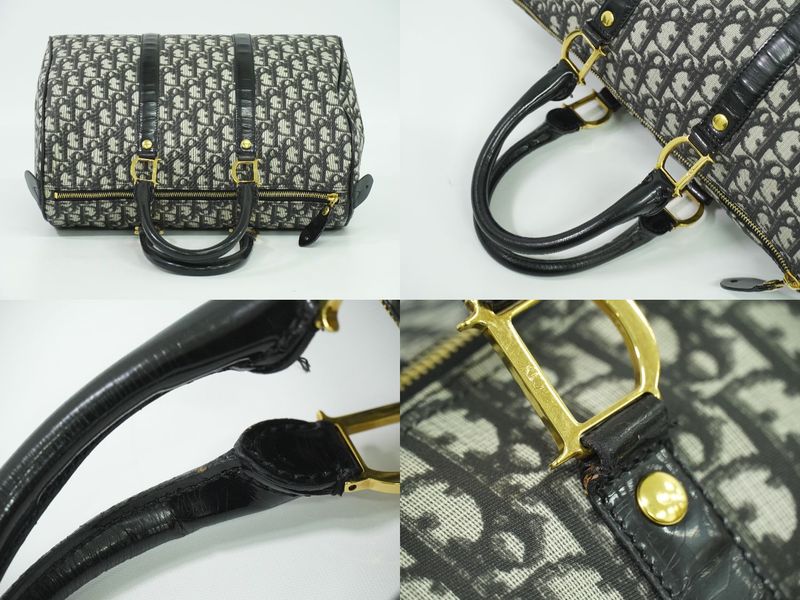 Authentic Christian DIOR Trotter Boston Bag Handbag PVC Patent Leather Black