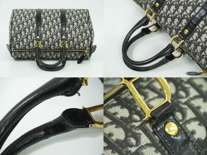 Authentic Christian DIOR Trotter Boston Bag Handbag PVC Patent Leather Black