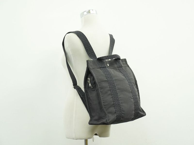 Authentic Hermes Her Line Ado MM Backpack Sac Backpack Canvas Gray Her Line Ado