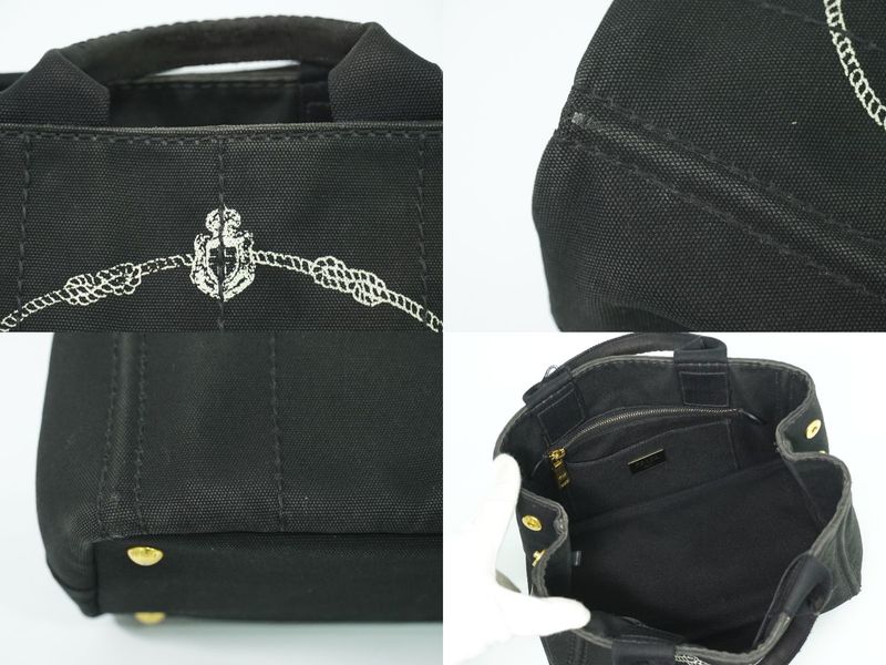 Authentic Prada Mini Canapa Tote Handbag Canvas Black Bn2439 Mini Canapa Bag