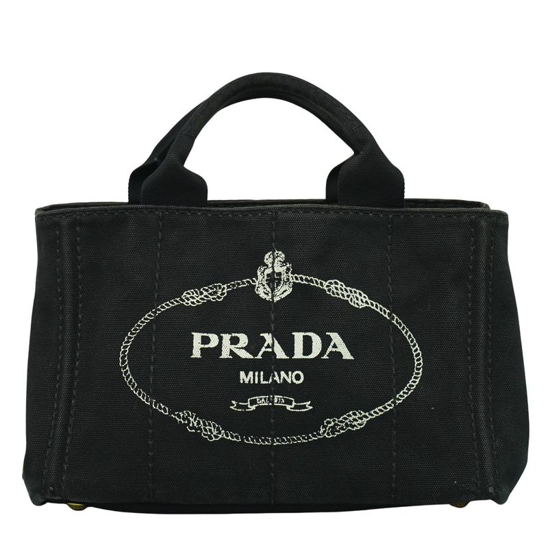 Authentic Prada Mini Canapa Tote Handbag Canvas Black Bn2439 Mini Canapa Bag