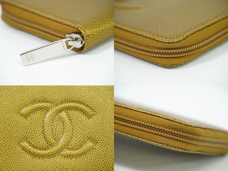 Authentic Chanel Coco Mark Round Zipper Long Wallet Long Wallet Caviar Skin