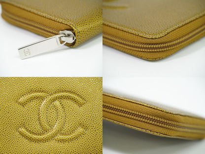 Authentic Chanel Coco Mark Round Zipper Long Wallet Long Wallet Caviar Skin