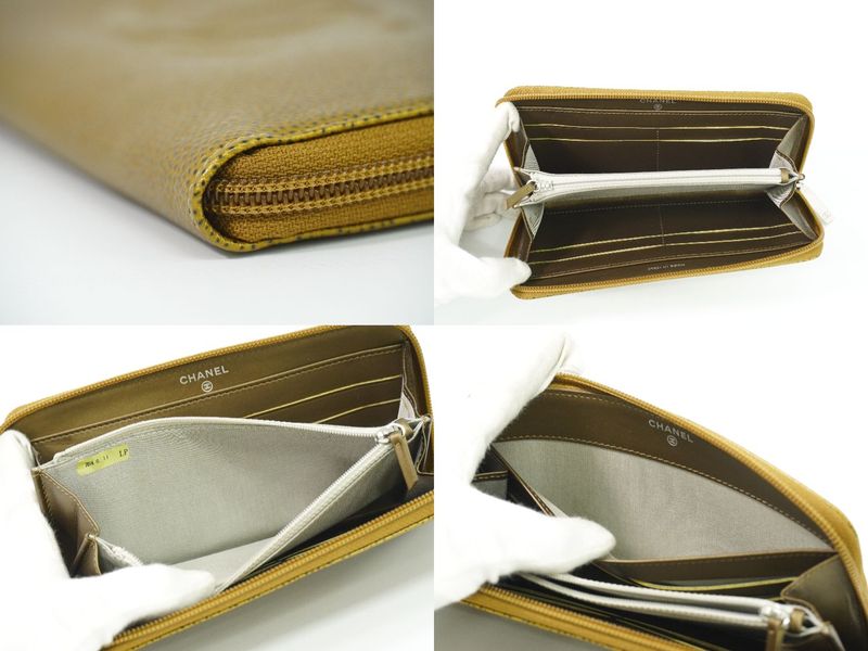 Authentic Chanel Coco Mark Round Zipper Long Wallet Long Wallet Caviar Skin