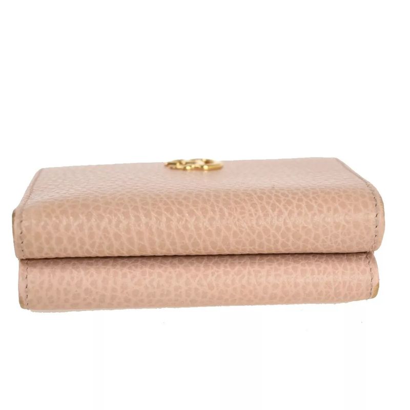 Gucci GG Marmont Logo Trifold Wallet Compact Wallet W Hook Pink Leather 65bs022