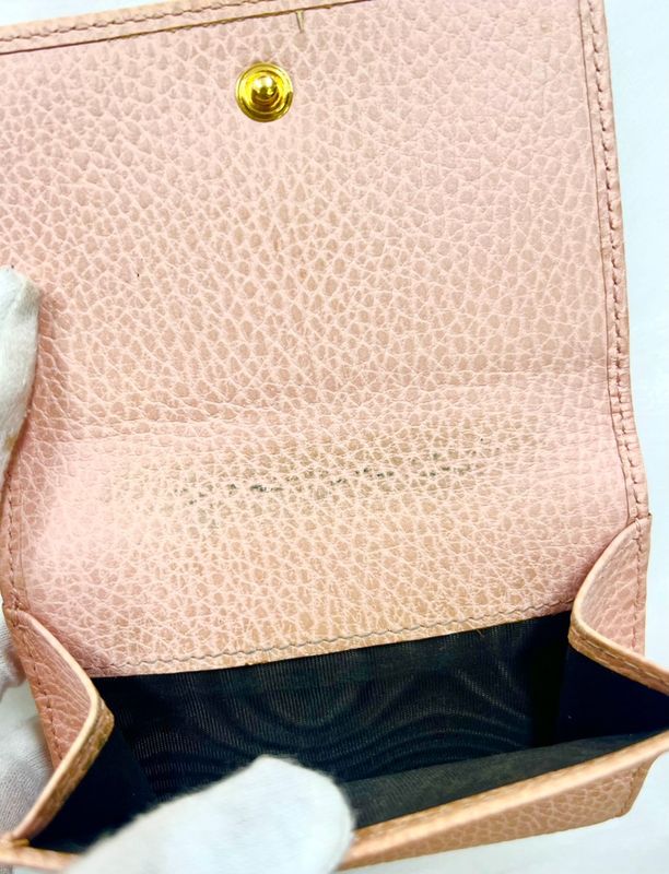 Gucci GG Marmont Logo Trifold Wallet Compact Wallet W Hook Pink Leather 65bs022