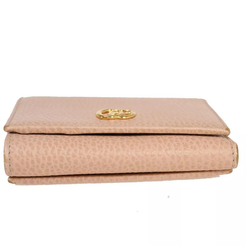 Gucci GG Marmont Logo Trifold Wallet Compact Wallet W Hook Pink Leather 65bs022