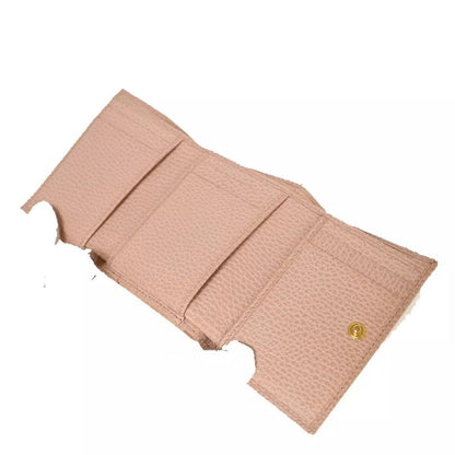 Gucci GG Marmont Logo Trifold Wallet Compact Wallet W Hook Pink Leather 65bs022