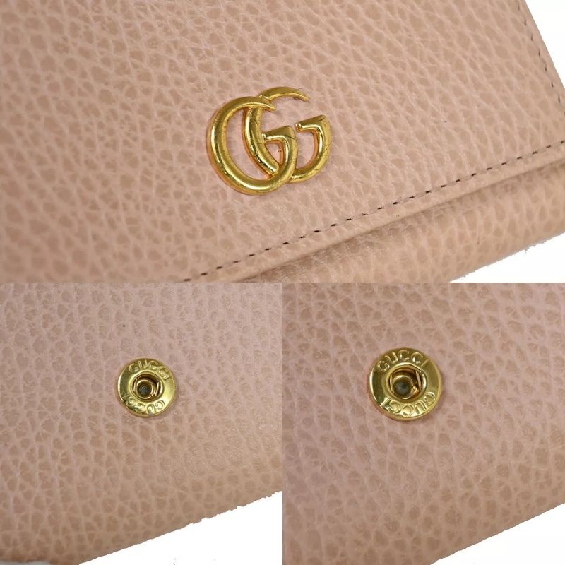 Gucci GG Marmont Logo Trifold Wallet Compact Wallet W Hook Pink Leather 65bs022