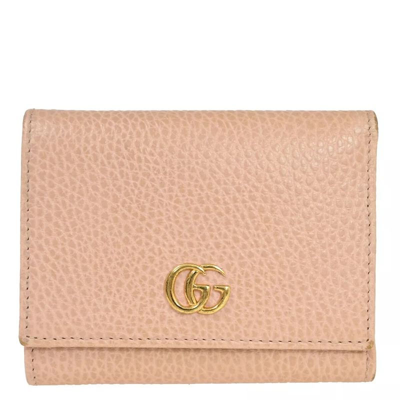 Gucci GG Marmont Logo Trifold Wallet Compact Wallet W Hook Pink Leather 65bs022
