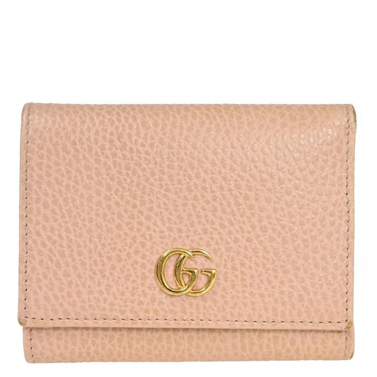 Gucci GG Marmont Logo Trifold Wallet Compact Wallet W Hook Pink Leather 65bs022
