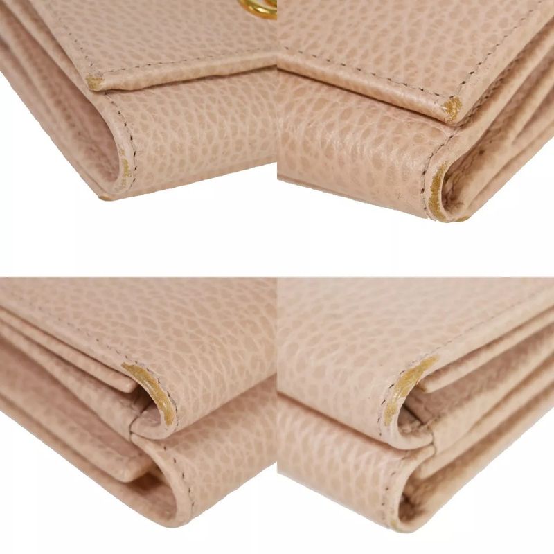 Gucci GG Marmont Logo Trifold Wallet Compact Wallet W Hook Pink Leather 65bs022