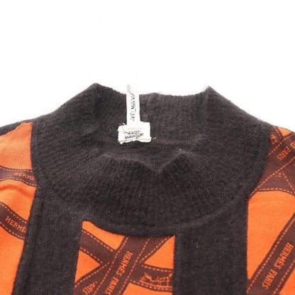 Hermes Knit Bolduc Ribbon Orange X Brown Silk Cashmere Top Women's Used C