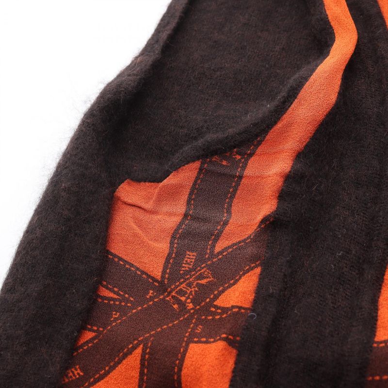 Hermes Knit Bolduc Ribbon Orange X Brown Silk Cashmere Top Women's Used C