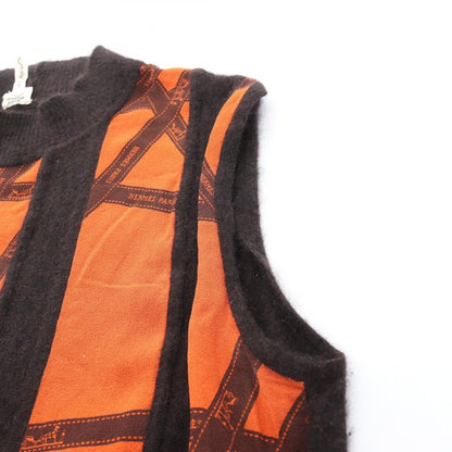 Hermes Knit Bolduc Ribbon Orange X Brown Silk Cashmere Top Women's Used C