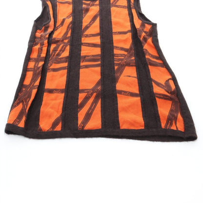 Hermes Knit Bolduc Ribbon Orange X Brown Silk Cashmere Top Women's Used C