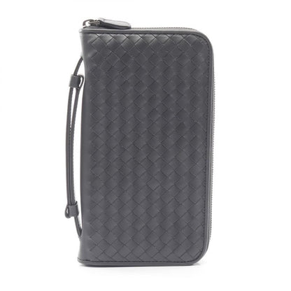 Bottega Veneta Round Long Wallet Intrecciato Dark Gray Leather Intrecciato