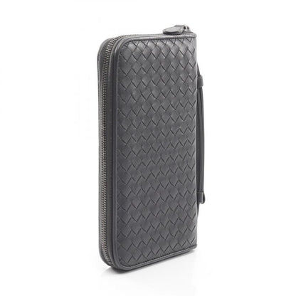 Bottega Veneta Round Long Wallet Intrecciato Dark Gray Leather Intrecciato