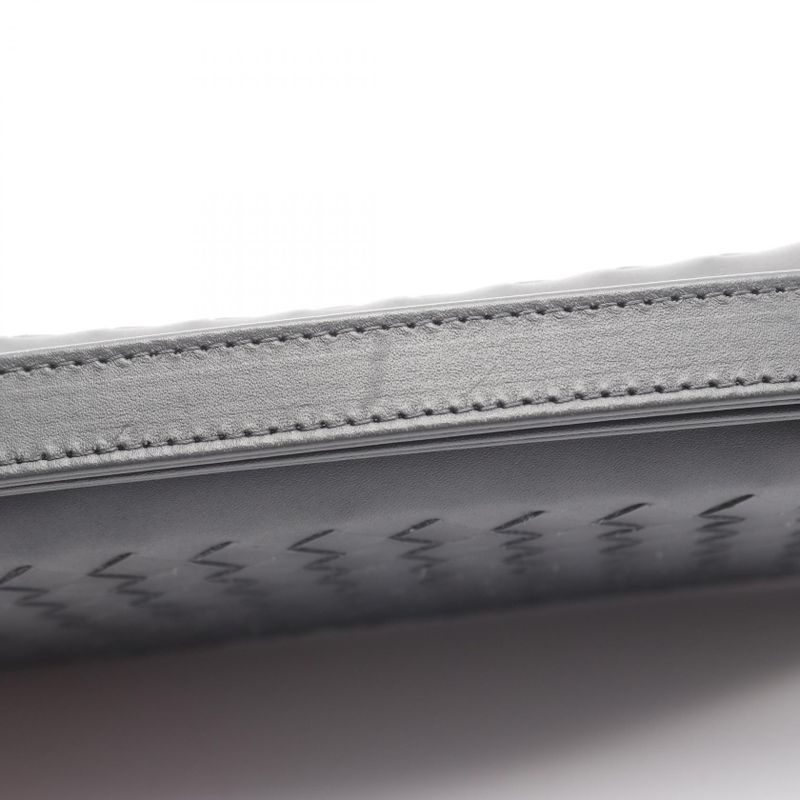 Bottega Veneta Round Long Wallet Intrecciato Dark Gray Leather Intrecciato