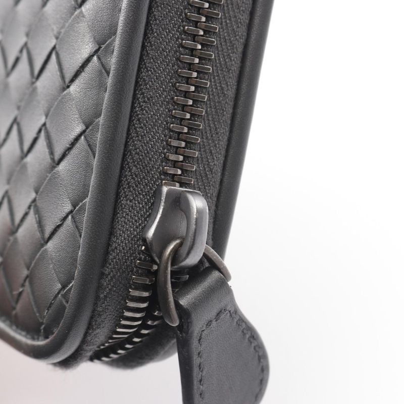 Bottega Veneta Round Long Wallet Intrecciato Dark Gray Leather Intrecciato