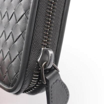 Bottega Veneta Round Long Wallet Intrecciato Dark Gray Leather Intrecciato